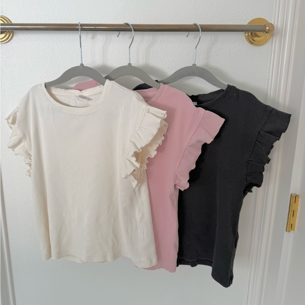 Zara Girls Ribbed Top Set of 3 Sleeveless Ruffles Size 11-12